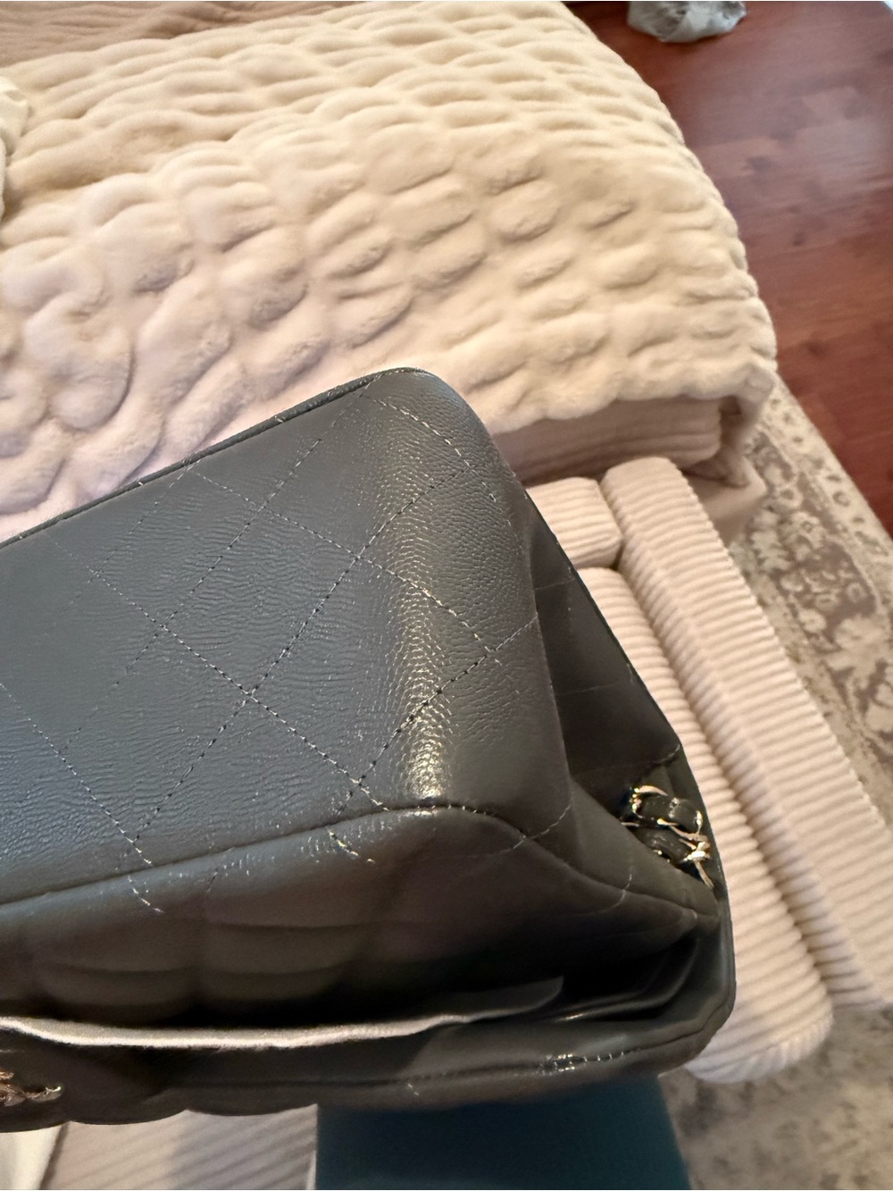 Chanel Classic Quilted Flap Bag in Dark Gray with Gold Hardware jumbo size - Picture 8 of 13